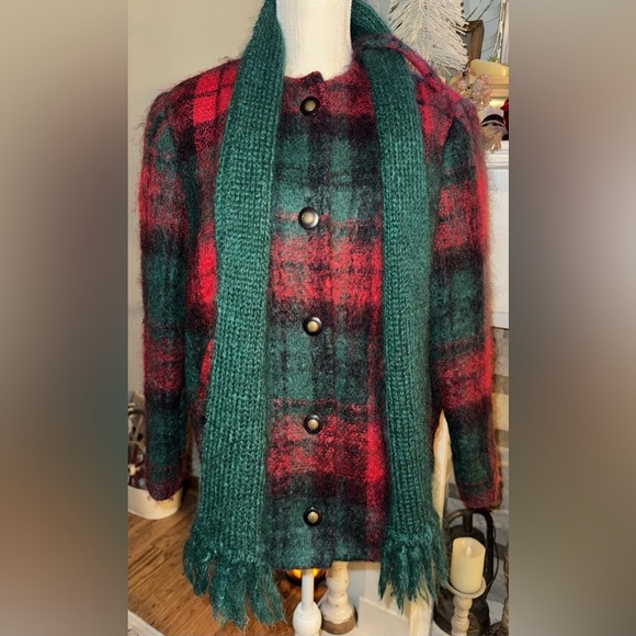 Donegal Design vintage Plaid Button-Up mohair coat w/Scarf 100% pure wool VGUC - Picture 1 of 11